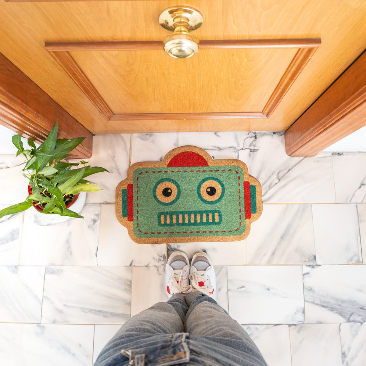 Blue "Robot" Doormat