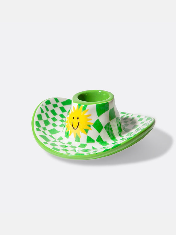 Rodeo Cowboy Hat Green Candle Holder