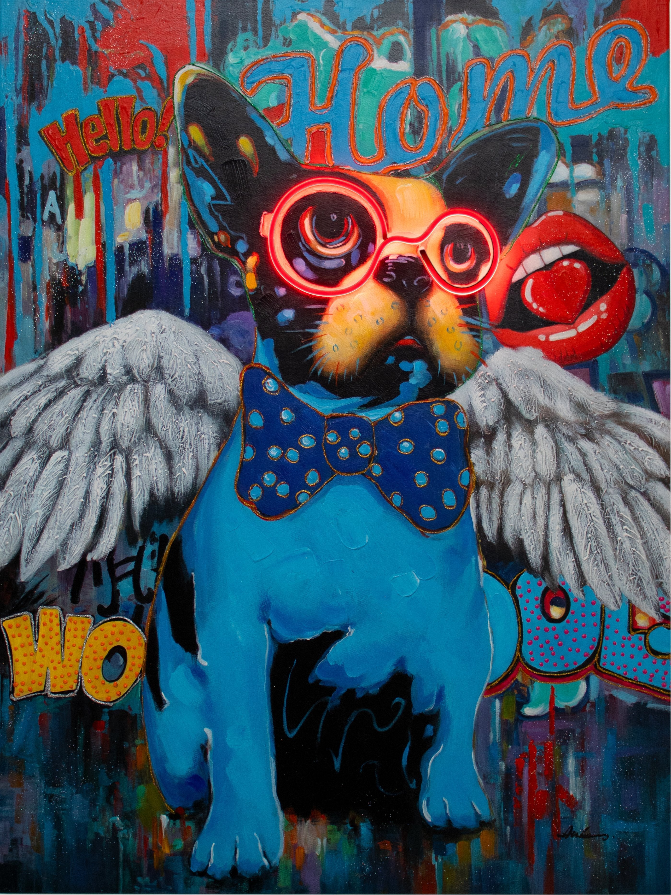 'Dog with Wings' Wall Artwork with LED Neon - STANDARD