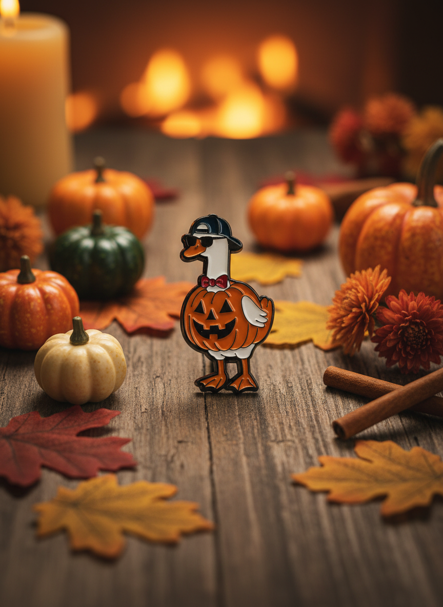White Duck Halloween Pumpkin Pin