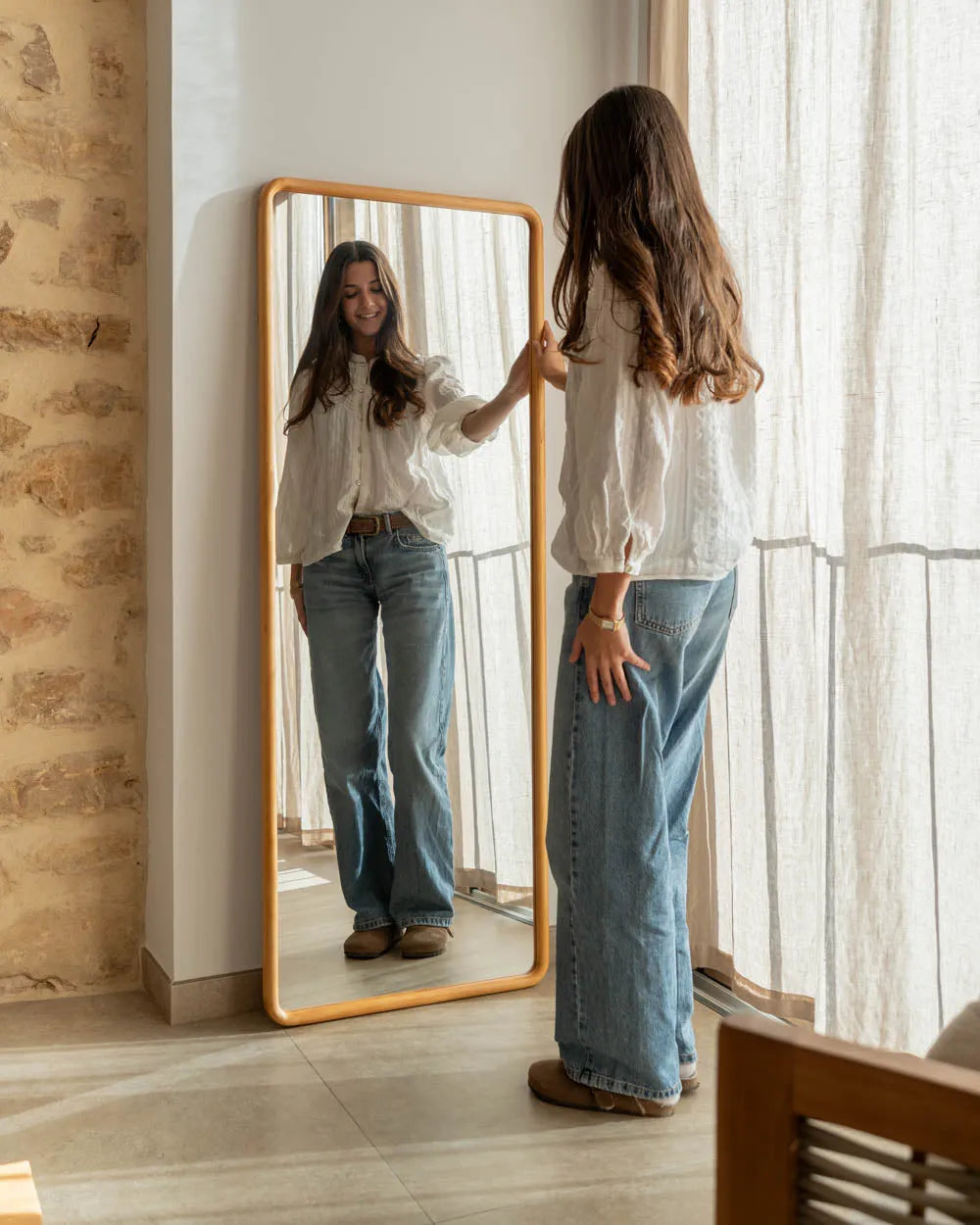 Rectangular wooden wall mirror - CRETA
