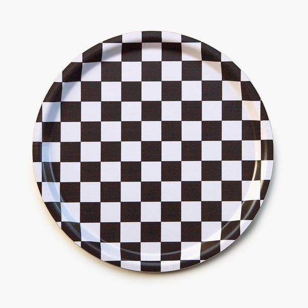 Espresso/Cream CHECKER Round Serving Tray - 31 cm