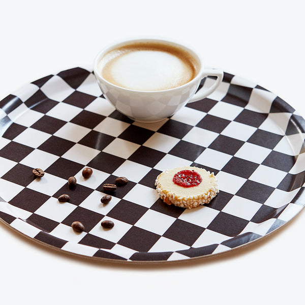 Espresso/Cream CHECKER Round Serving Tray - 31 cm