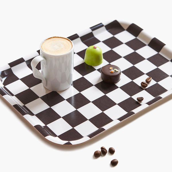 Espresso/Cream CHECKER Rectangular Serving Tray - 27x20 cm