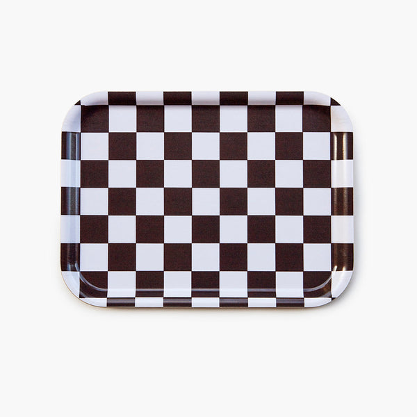 Espresso/Cream CHECKER Rectangular Serving Tray - 27x20 cm