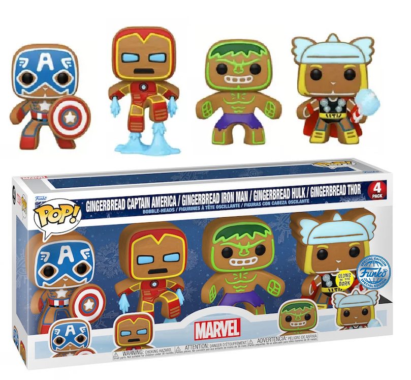 marvel holiday gingerbread 4 pack funko pop gitd special edition