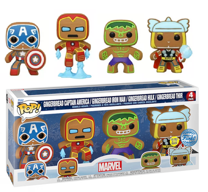 marvel holiday gingerbread 4 pack funko pop gitd special edition