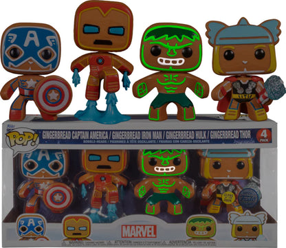 marvel holiday gingerbread 4 pack funko pop gitd special edition