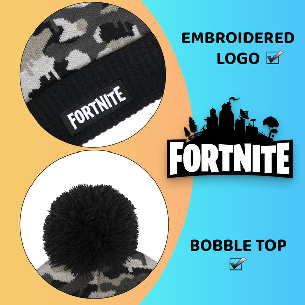 FORTNITE Hat & Scarf Set - Camo Grey