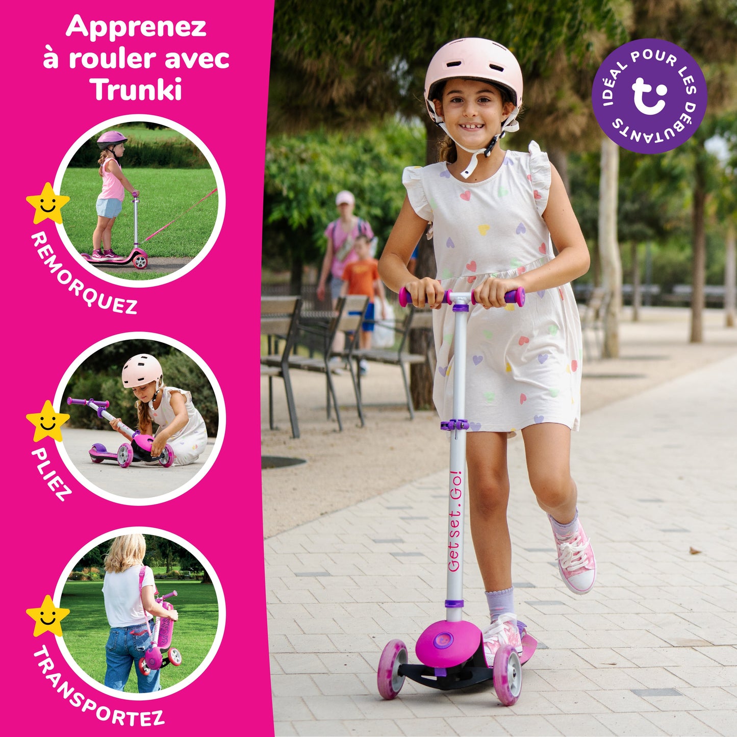 Trunki 3-Wheel Foldable Scooter - Large 4-7 Years (Pink)