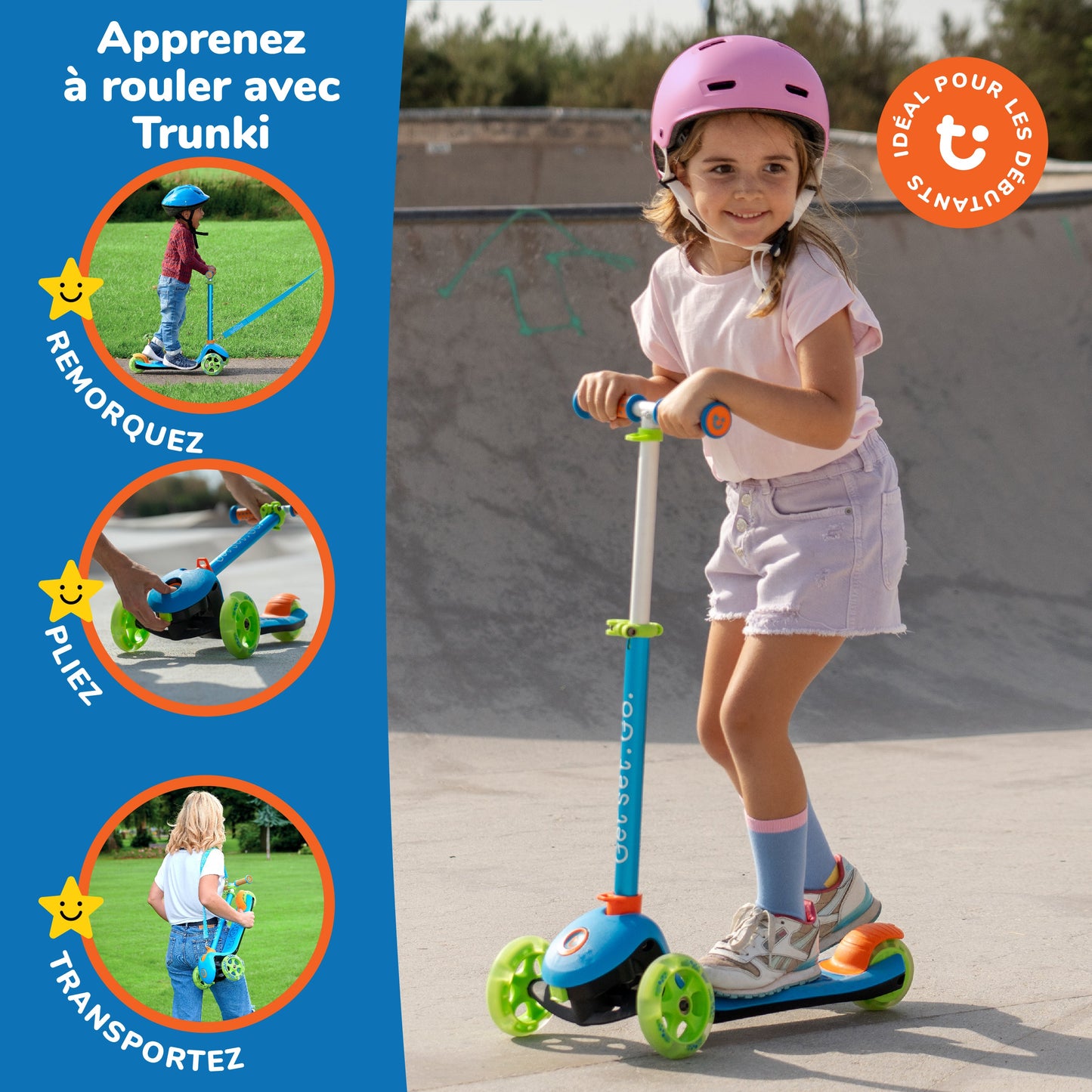 Trunki 3-Wheel Folding Scooter - Small 2-5 Years (Blue)