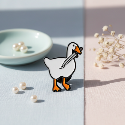 White Duck with Sword Pin