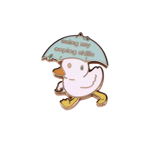 Pin's Canard Blanc avec Parapluie "Using my coping style"