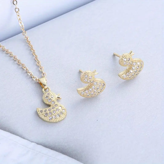 Matching Set Necklace with Pendant and Duck Earrings