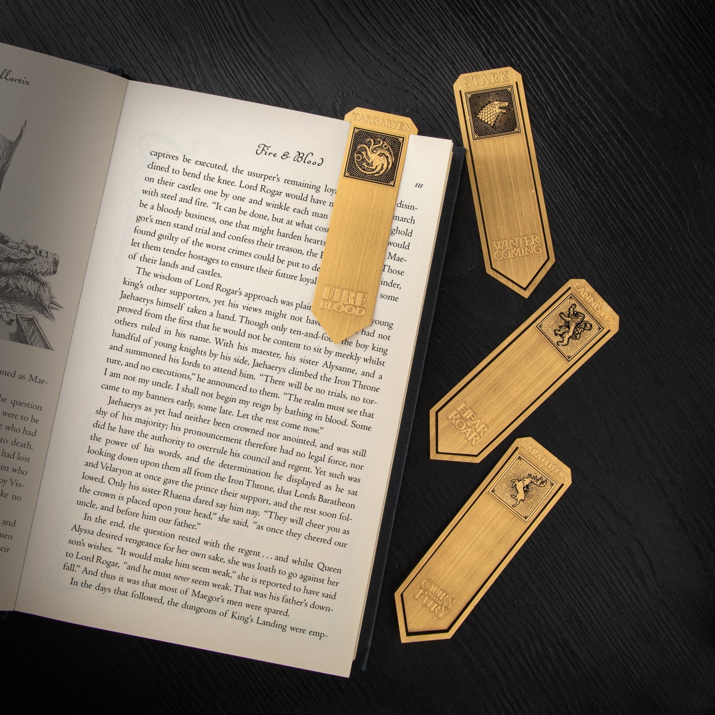 Set of 4 metal bookmarks: Stark, Lannister, Baratheon and Targaryen