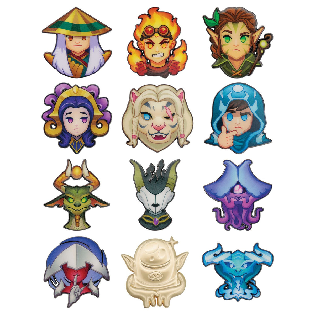 Display of 12 Magic: The Gathering Mystery Pins blind boxes CDU of x