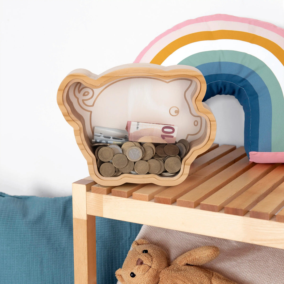 Wooden pig piggy bank