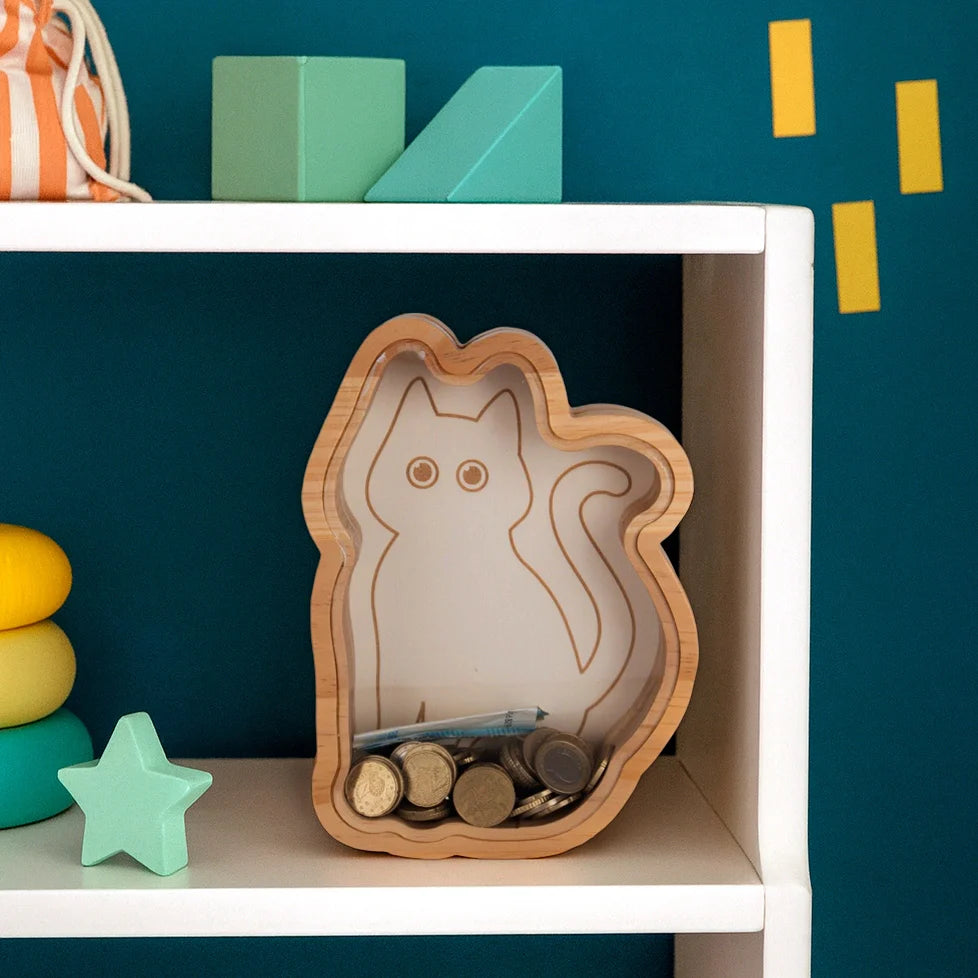 Wooden cat piggy bank