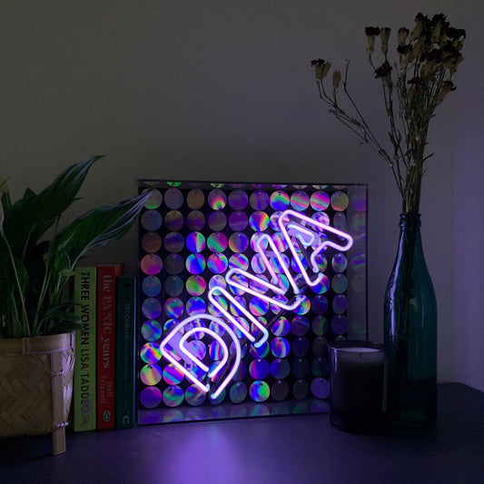 'Diva' Acrylic Box Neon Light with Sequins