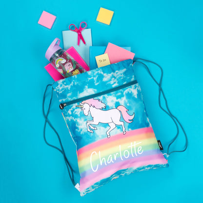 Personalized Drawstring Bag - Unicorn Clouds