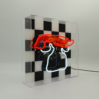 'Téléphone Homard' enseigne néon en verre encadrée