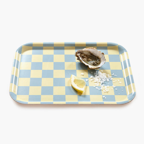Lemon Seafoam CHECKER Rectangular Serving Tray - 27x20 cm