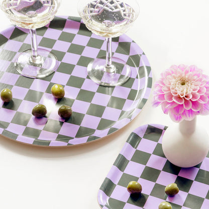 Lilac/Olive CHECKER Rectangular Serving Tray - 27x20 cm