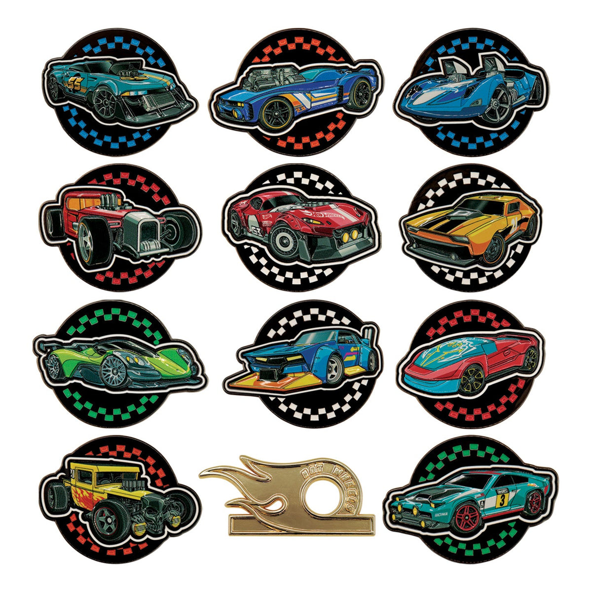 Display of 12 Hot Wheels blind boxes - Mystery pins