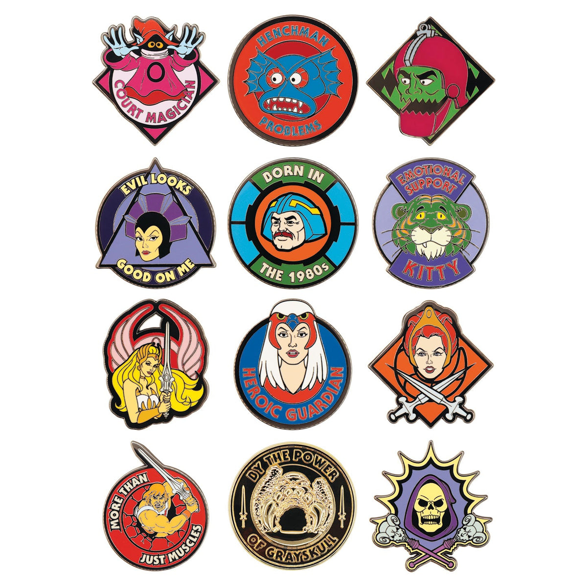 Display of 12 Masters of the Universe blind boxes - Mystery pins