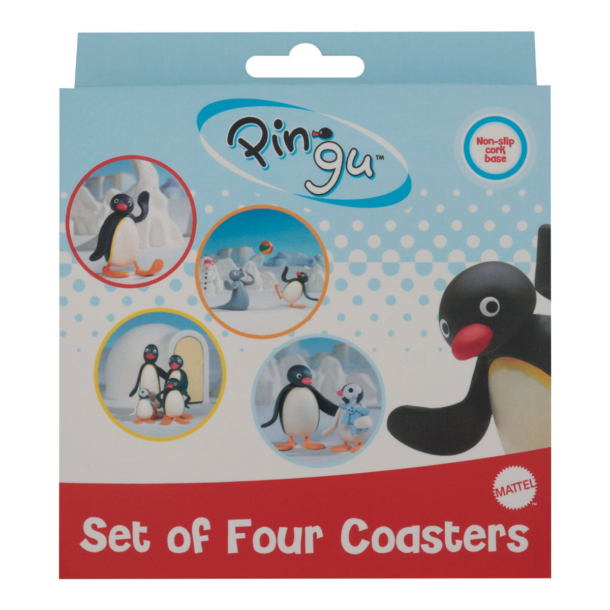 Set of 4 Pingu printed metal coasters