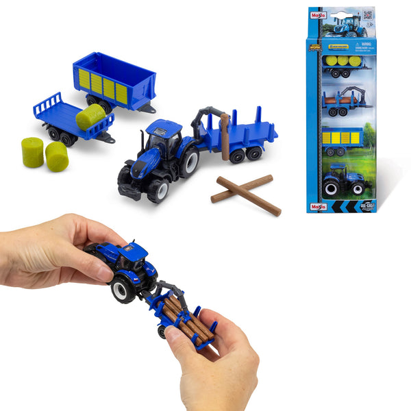 MINI MACHINES DE TRAVAIL - PACK DE 4 TRACTEURS NEW HOLLAND