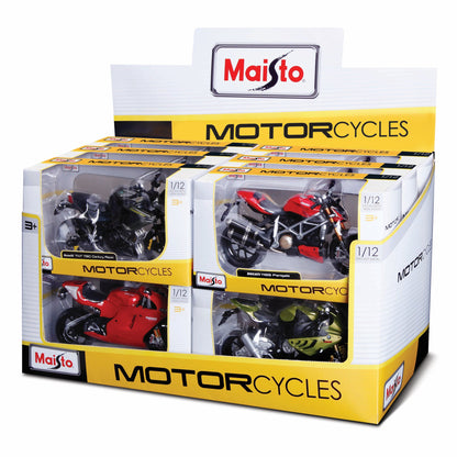 ASSORTMENT OF 1:12 MOTORCYCLES - 12-PIECE DISPLAY
