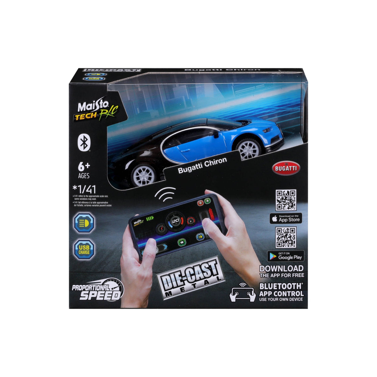 MINI BLUETOOTH RC DIE-CAST METAL BUGATTI CHIRON 1:41 WITH WINDOW BOX