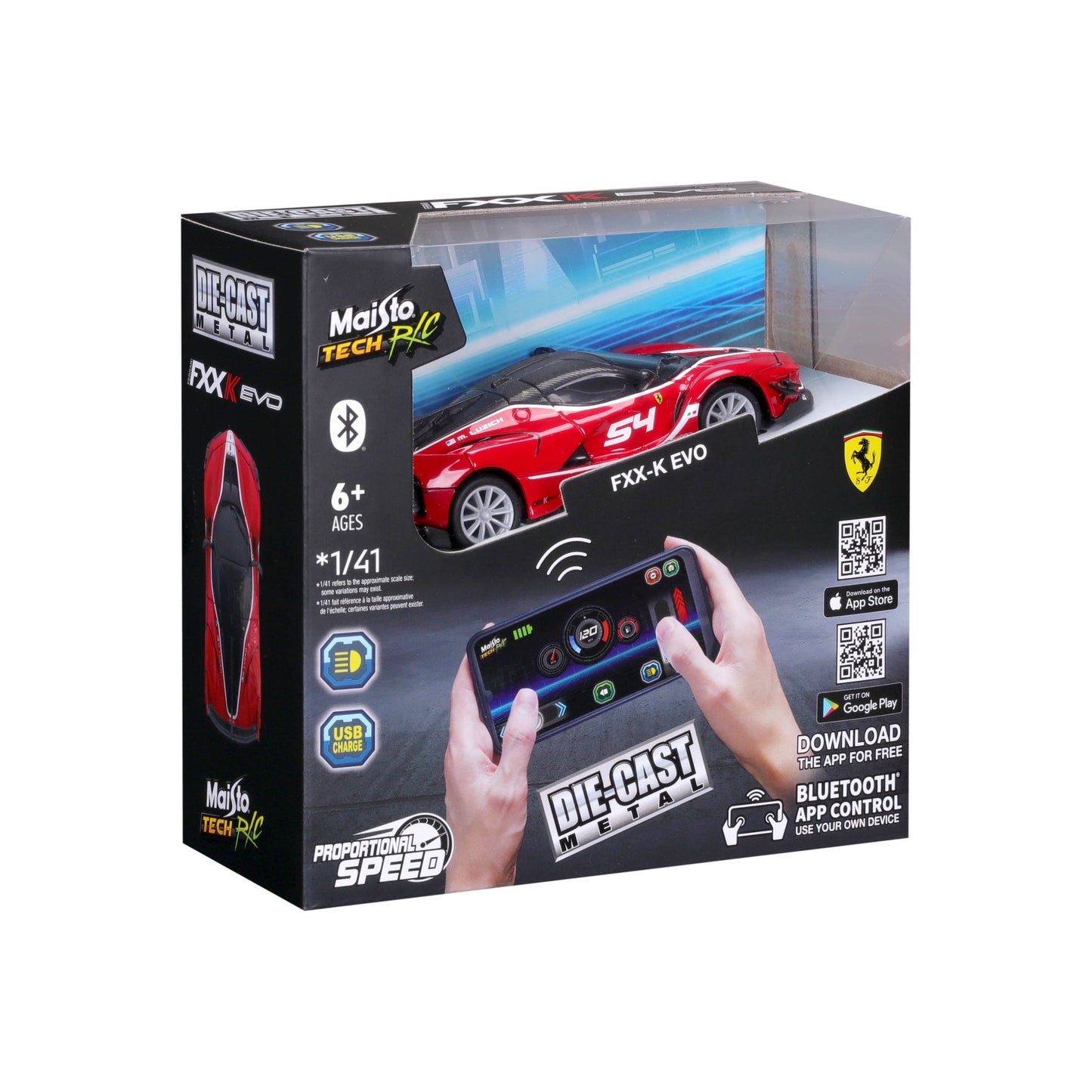 MINI-VOITURE TÉLÉCOMMANDÉE EN MÉTAL MOULÉE SOUS PRESSION BLUETOOTH FERRARI FXX-K EVO AVEC BOÎTE DE FENÊTRE 1:41
