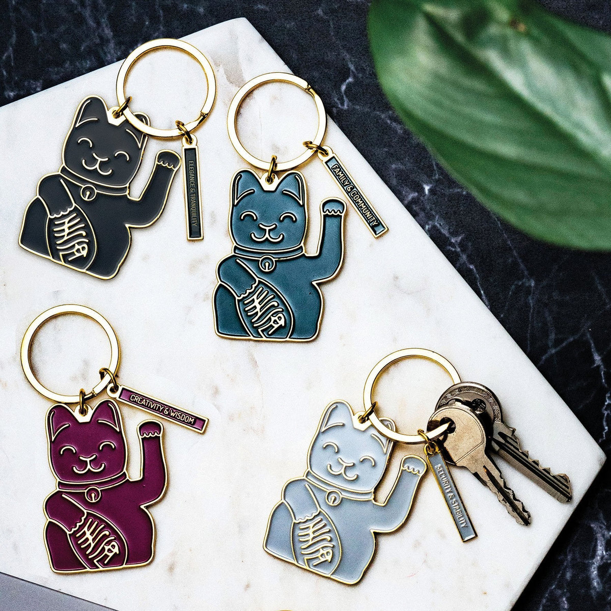 Black Lucky Cat Key Ring
