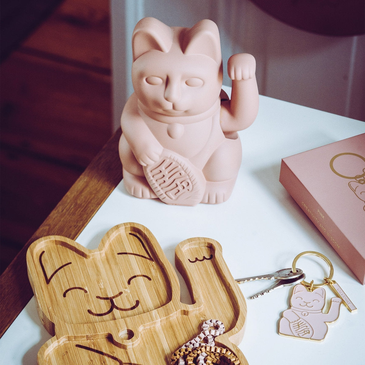Porte-clés Chat Chanceux Rose
