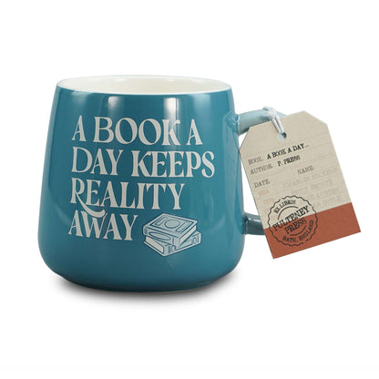 "A Book A Day Keeps Reality Away" Oval Mug – 370 ml