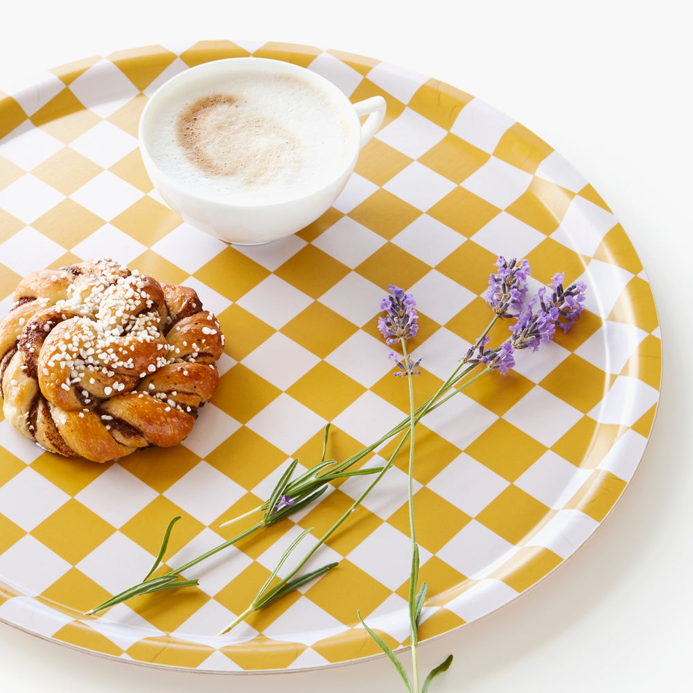 Mustard CHECKER Round Serving Tray - 38 cm