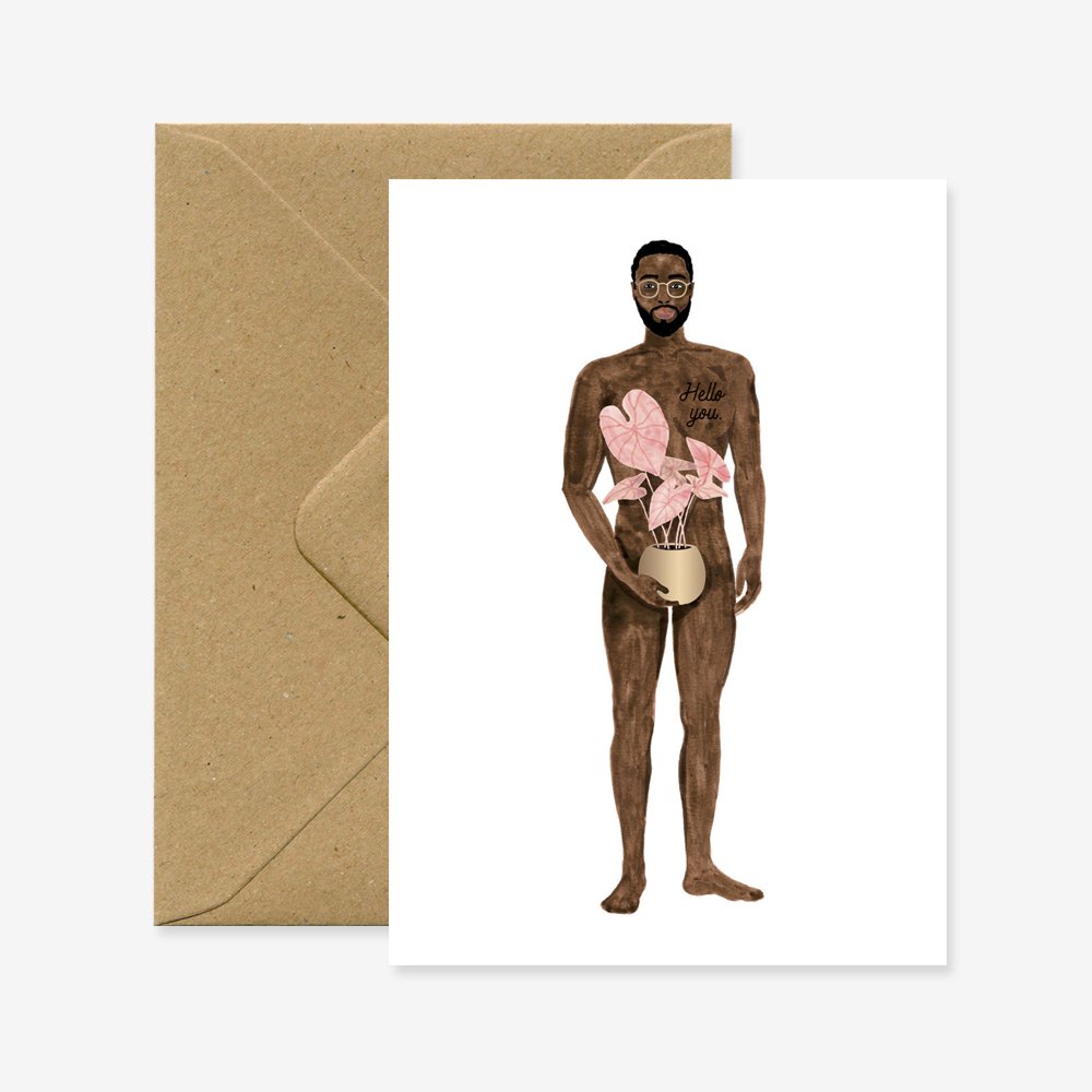 Naked boy with a plant - Greeting card