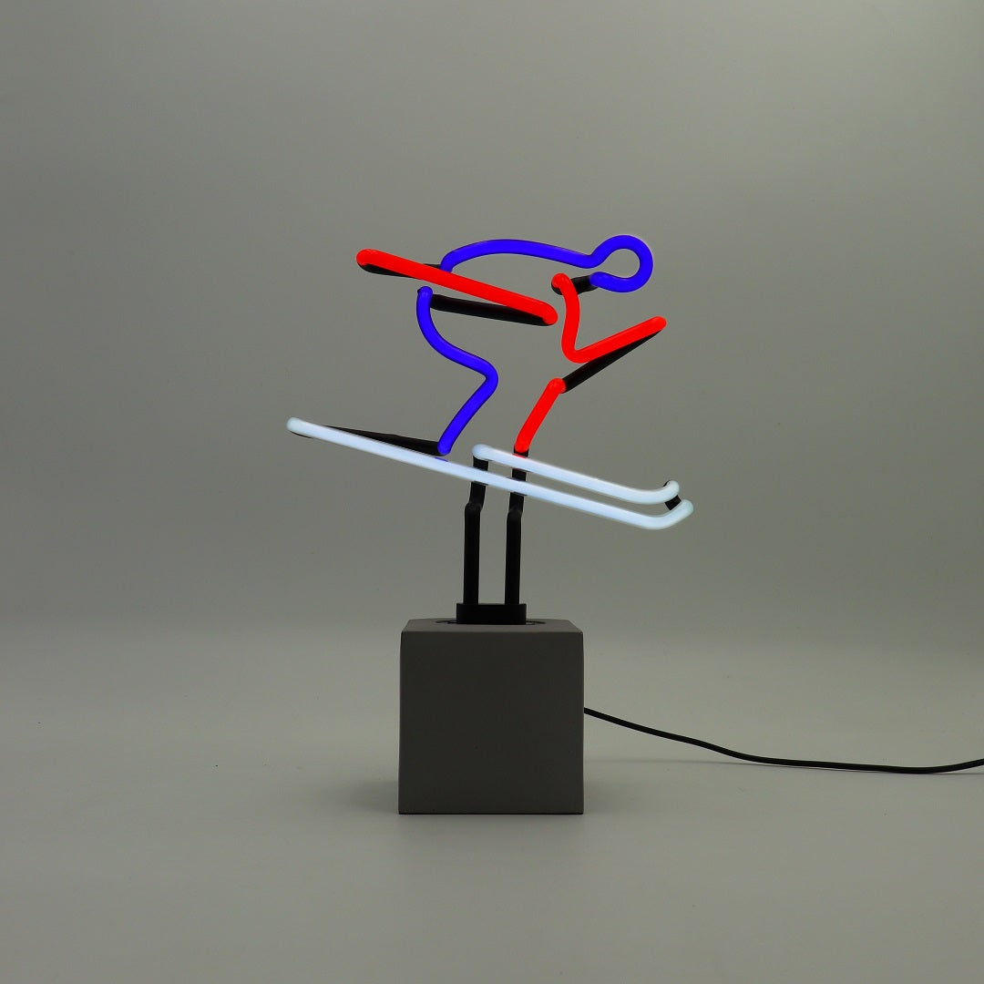 Red, blue, and white "Ski" neon sign