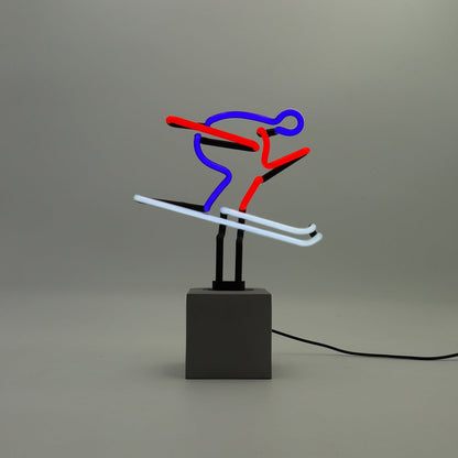 Red, blue, and white "Ski" neon sign