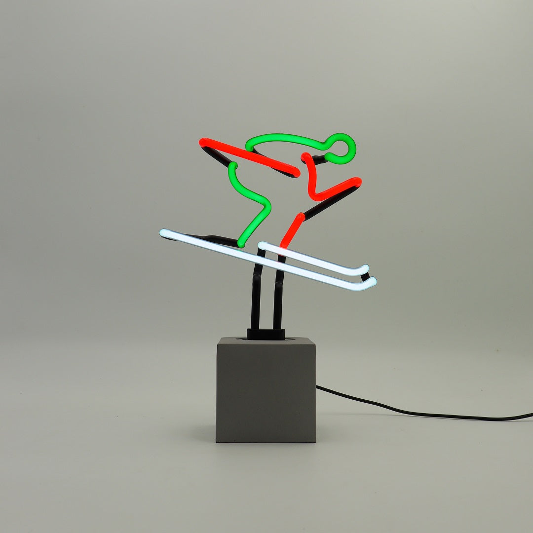 Neon ski sign - red, green, and white