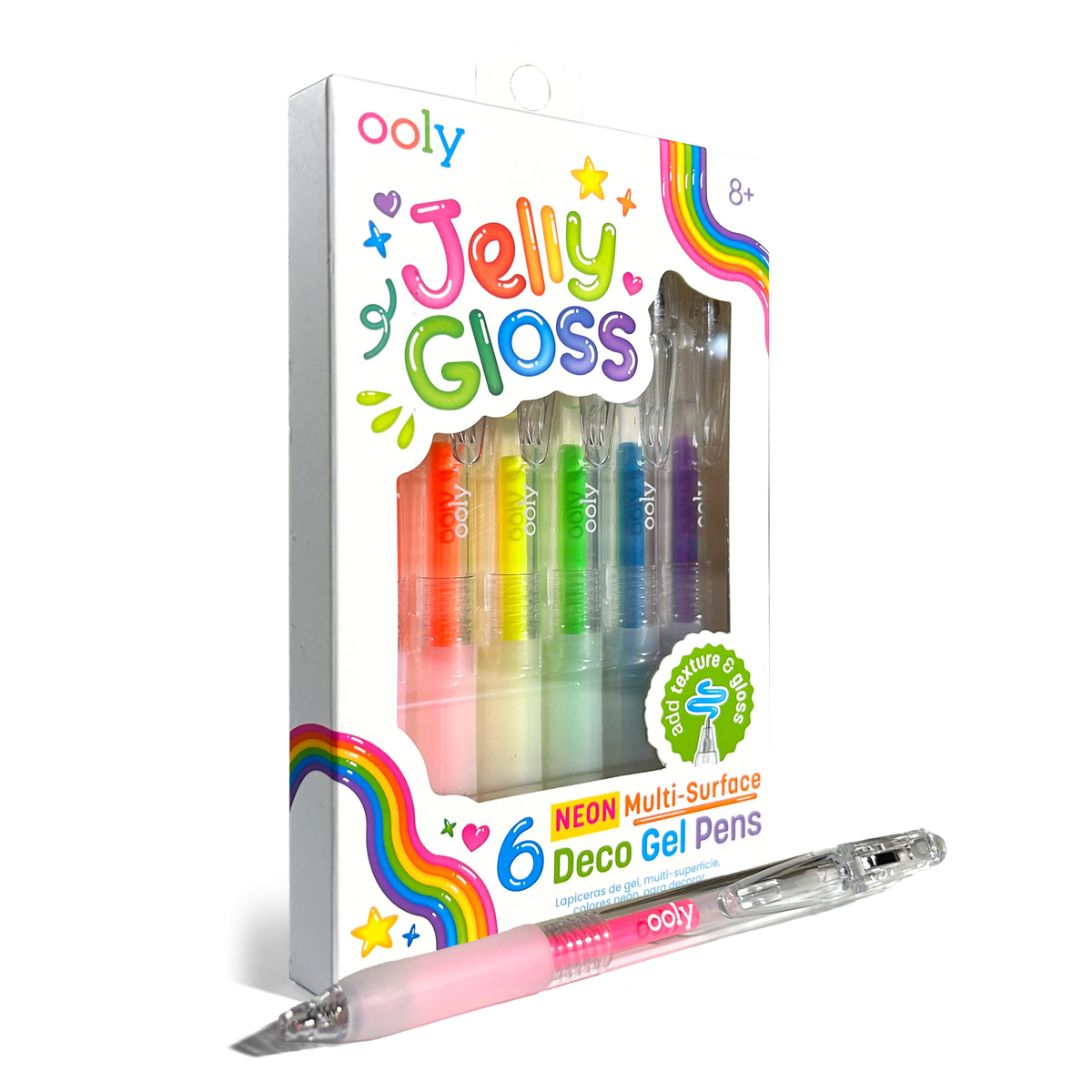 Stylos gel décoratifs en relief Jelly Gloss Néon – Lot de 6 – OOLY