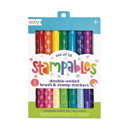 Feutres pinceaux et tampons double pointe Stampables – Lot de 18 – OOLY