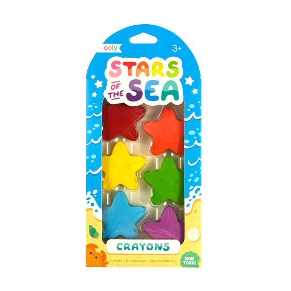 Crayons de cire en forme d’étoiles Stars of the Sea – Lot de 6 OOLY — emballage vu de face