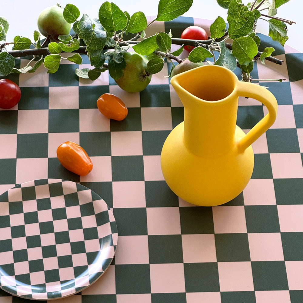 Olive CHECKER Round Serving Tray - 38 cm