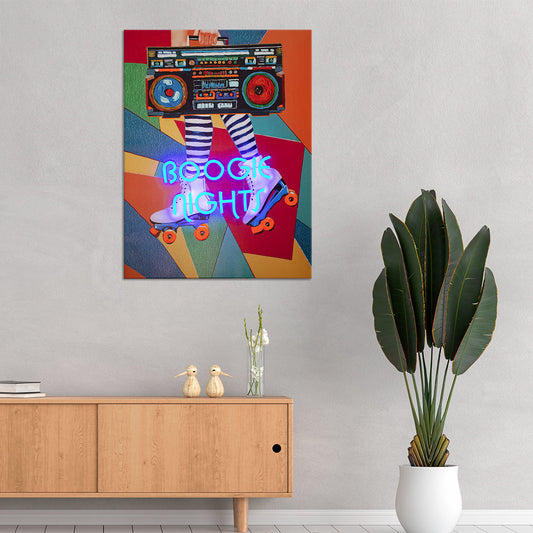 'Boogie Nights' Wall Artwork with LED Neon - SMALL