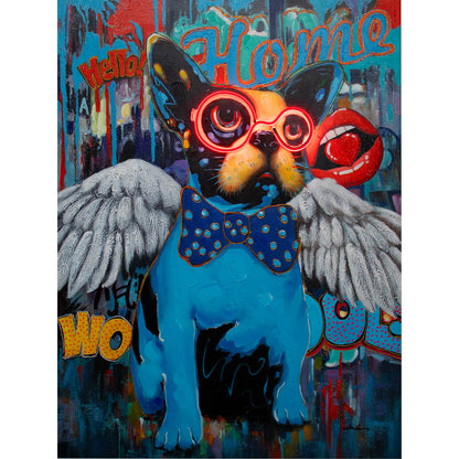 'Dog with Wings' Wall Artwork with LED Neon - SMALL