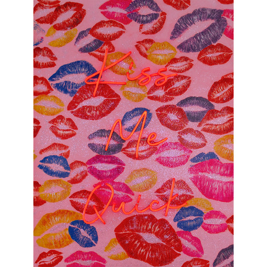 'Kiss Me Quick' Wall Artwork with LED Neon - SMALL