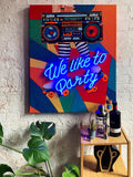 'We Like to Party' Wall Artwork with LED Neon - SMALL